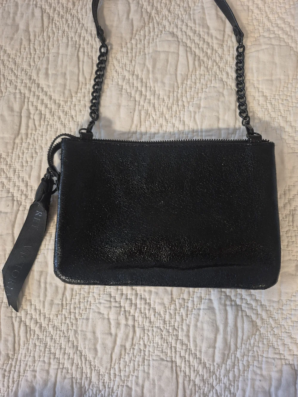 Victoria's Secret Black Quilted Chevron Chain Crossbody Bag